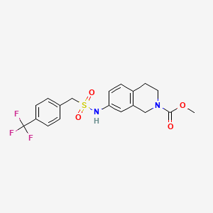 molecular formula C19H19F3N2O4S B2835417 Methyl 7-{[4-(trifluoromethyl)phenyl]methanesulfonamido}-1,2,3,4-tetrahydroisoquinoline-2-carboxylate CAS No. 1448075-30-6