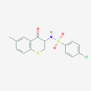 molecular formula C16H14ClNO3S2 B2835451 4-chloro-N-(6-methyl-4-oxo-3,4-dihydro-2H-thiochromen-3-yl)benzenesulfonamide CAS No. 866144-19-6