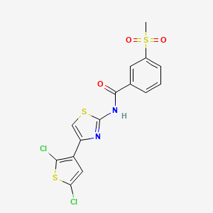 molecular formula C15H10Cl2N2O3S3 B2835455 N-(4-(2,5-dichlorothiophen-3-yl)thiazol-2-yl)-3-(methylsulfonyl)benzamide CAS No. 896286-98-9