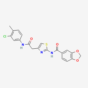 molecular formula C20H16ClN3O4S B2835461 N-(4-(2-((3-chloro-4-methylphenyl)amino)-2-oxoethyl)thiazol-2-yl)benzo[d][1,3]dioxole-5-carboxamide CAS No. 921865-13-6