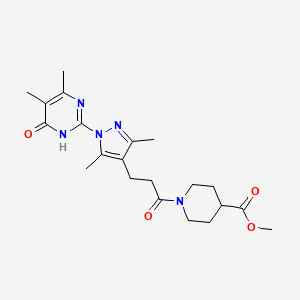 molecular formula C21H29N5O4 B2835464 甲基 1-(3-(1-(4,5-二甲基-6-氧代-1,6-二氢嘧啶-2-基)-3,5-二甲基-1H-吡唑-4-基)丙酰基)哌啶-4-羧酸酯 CAS No. 1172543-29-1