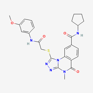 molecular formula C25H26N6O4S B2835467 N-环戊基-1-((2-((3-甲氧基苯基)氨基)-2-氧乙基)硫)-4-甲基-5-氧代-4,5-二氢-[1,2,4]三唑[4,3-a]喹唑啉-8-甲酰胺 CAS No. 1111197-82-0