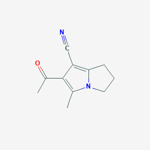 molecular formula C11H12N2O B2835520 6-乙酰基-5-甲基-2,3-二氢-1H-吡咯啉-7-羧腈 CAS No. 1258639-76-7