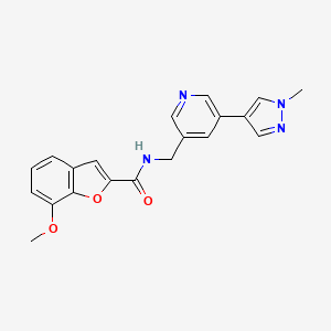 molecular formula C20H18N4O3 B2835528 7-methoxy-N-((5-(1-methyl-1H-pyrazol-4-yl)pyridin-3-yl)methyl)benzofuran-2-carboxamide CAS No. 2034230-48-1