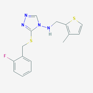 molecular formula C15H15FN4S2 B283554 3-[(2-fluorobenzyl)sulfanyl]-N-[(3-methylthiophen-2-yl)methyl]-4H-1,2,4-triazol-4-amine 
