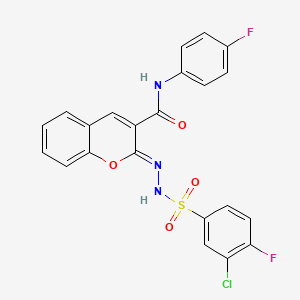 molecular formula C22H14ClF2N3O4S B2835540 (2Z)-2-[(3-chloro-4-fluorophenyl)sulfonylhydrazinylidene]-N-(4-fluorophenyl)chromene-3-carboxamide CAS No. 866348-09-6