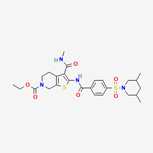 molecular formula C26H34N4O6S2 B2835548 乙酸2-(4-((3,5-二甲基哌啶-1-基)磺酰)苯甲酰胺)-3-(甲基氨基)-4,5-二氢噻吩[2,3-c]吡啶-6(7H)-羧酸乙酯 CAS No. 534555-47-0