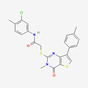 molecular formula C23H20ClN3O2S2 B2835582 N-(3-氯-4-甲基苯基)-2-{[3-甲基-7-(4-甲基苯基)-4-氧代-3,4-二氢噻吩[3,2-d]嘧啶-2-基]硫代}乙酰胺 CAS No. 1105249-37-3