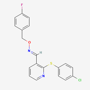 molecular formula C19H14ClFN2OS B2835602 2-((4-Chlorophenyl)sulfanyl)nicotinaldehyde O-(4-fluorobenzyl)oxime CAS No. 478031-00-4