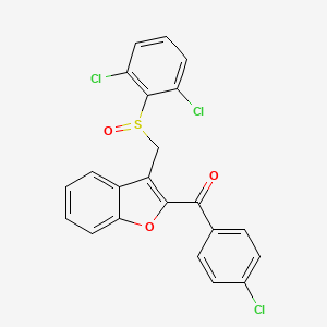 molecular formula C22H13Cl3O3S B2835611 (4-Chlorophenyl)(3-{[(2,6-dichlorophenyl)sulfinyl]methyl}-1-benzofuran-2-yl)methanone CAS No. 338424-34-3