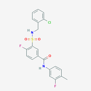 molecular formula C21H17ClF2N2O3S B2835620 3-(N-(2-chlorobenzyl)sulfamoyl)-4-fluoro-N-(3-fluoro-4-methylphenyl)benzamide CAS No. 451508-00-2