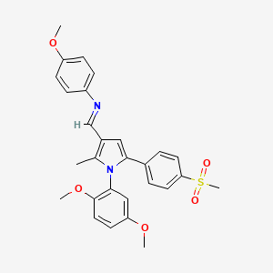 molecular formula C28H28N2O5S B2835626 N-((E)-{1-(2,5-dimethoxyphenyl)-2-methyl-5-[4-(methylsulfonyl)phenyl]-1H-pyrrol-3-yl}methylidene)-4-methoxyaniline CAS No. 478032-28-9