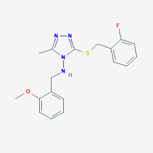 molecular formula C18H19FN4OS B283565 3-[(2-fluorobenzyl)sulfanyl]-N-(2-methoxybenzyl)-5-methyl-4H-1,2,4-triazol-4-amine 