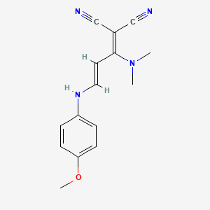 molecular formula C15H16N4O B2835658 2-[1-(二甲基氨基)-3-(4-甲氧基苯胺基)-2-丙烯基]丙二腈 CAS No. 338773-41-4
