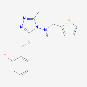 molecular formula C15H15FN4S2 B283566 3-[(2-fluorobenzyl)sulfanyl]-5-methyl-N-(2-thienylmethyl)-4H-1,2,4-triazol-4-amine 