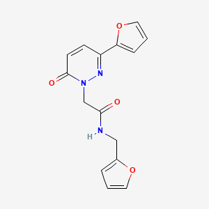 molecular formula C15H13N3O4 B2835672 2-(3-(furan-2-yl)-6-oxopyridazin-1(6H)-yl)-N-(furan-2-ylmethyl)acetamide CAS No. 899989-25-4