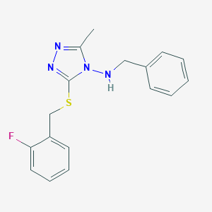 molecular formula C17H17FN4S B283568 N-benzyl-N-{3-[(2-fluorobenzyl)sulfanyl]-5-methyl-4H-1,2,4-triazol-4-yl}amine 