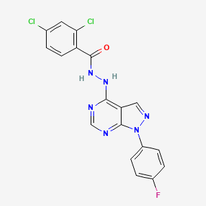 molecular formula C18H11Cl2FN6O B2835681 2,4-dichloro-N'-(1-(4-fluorophenyl)-1H-pyrazolo[3,4-d]pyrimidin-4-yl)benzohydrazide CAS No. 881082-38-8