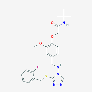 molecular formula C23H28FN5O3S B283569 N-(tert-butyl)-2-{4-[({3-[(2-fluorobenzyl)thio]-4H-1,2,4-triazol-4-yl}amino)methyl]-2-methoxyphenoxy}acetamide 