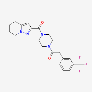 molecular formula C21H23F3N4O2 B2835699 1-(4-(4,5,6,7-Tetrahydropyrazolo[1,5-a]pyridine-2-carbonyl)piperazin-1-yl)-2-(3-(trifluoromethyl)phenyl)ethanone CAS No. 2034591-66-5