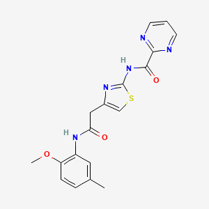 molecular formula C18H17N5O3S B2835720 N-(4-(2-((2-methoxy-5-methylphenyl)amino)-2-oxoethyl)thiazol-2-yl)pyrimidine-2-carboxamide CAS No. 1286724-36-4