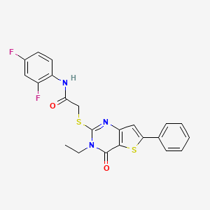 molecular formula C22H17F2N3O2S2 B2835726 N-(2,4-difluorophenyl)-2-((3-ethyl-4-oxo-6-phenyl-3,4-dihydrothieno[3,2-d]pyrimidin-2-yl)thio)acetamide CAS No. 1189722-36-8