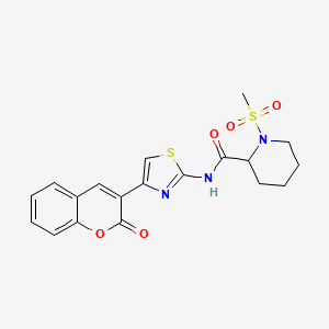 molecular formula C19H19N3O5S2 B2835731 1-(甲磺酰)-N-(4-(2-氧代-2H-香豆素-3-基)噻唑-2-基)哌啶-2-甲酰胺 CAS No. 1214245-09-6