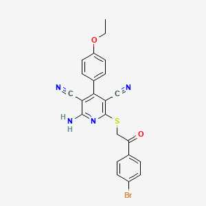 molecular formula C23H17BrN4O2S B2835733 2-Amino-6-((2-(4-bromophenyl)-2-oxoethyl)thio)-4-(4-ethoxyphenyl)pyridine-3,5-dicarbonitrile CAS No. 361477-91-0