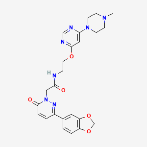 molecular formula C24H27N7O5 B2835737 2-(3-(苯并[d][1,3]二噁嗪-5-基)-6-氧代吡啶-1(6H)-基)-N-(2-((6-(4-甲基哌嗪-1-基)嘧啶-4-基氧基)乙基)乙酰胺 CAS No. 1257550-15-4