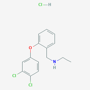 molecular formula C15H16Cl3NO B2835762 {[2-(3,4-Dichlorophenoxy)phenyl]methyl}(ethyl)amine hydrochloride CAS No. 2089258-69-3