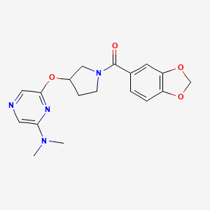 molecular formula C18H20N4O4 B2835765 Benzo[d][1,3]dioxol-5-yl(3-((6-(dimethylamino)pyrazin-2-yl)oxy)pyrrolidin-1-yl)methanone CAS No. 2034317-78-5