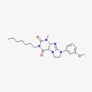 molecular formula C22H29N5O3 B2835772 3-heptyl-8-(3-methoxyphenyl)-1-methyl-1H,2H,3H,4H,6H,7H,8H-imidazo[1,2-g]purine-2,4-dione CAS No. 893948-17-9