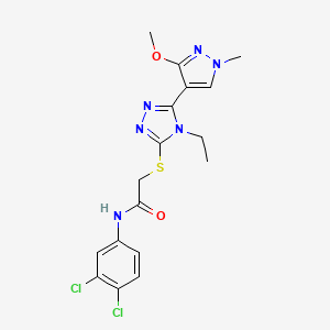 molecular formula C17H18Cl2N6O2S B2835781 N-(3,4-dichlorophenyl)-2-((4-ethyl-5-(3-methoxy-1-methyl-1H-pyrazol-4-yl)-4H-1,2,4-triazol-3-yl)thio)acetamide CAS No. 1014094-97-3