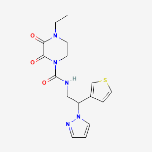 molecular formula C16H19N5O3S B2835790 4-ethyl-2,3-dioxo-N-[2-(1H-pyrazol-1-yl)-2-(thiophen-3-yl)ethyl]piperazine-1-carboxamide CAS No. 2097893-12-2