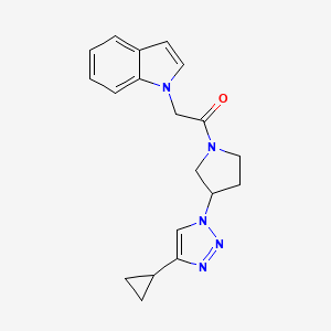 molecular formula C19H21N5O B2835828 1-(3-(4-cyclopropyl-1H-1,2,3-triazol-1-yl)pyrrolidin-1-yl)-2-(1H-indol-1-yl)ethanone CAS No. 2034612-95-6