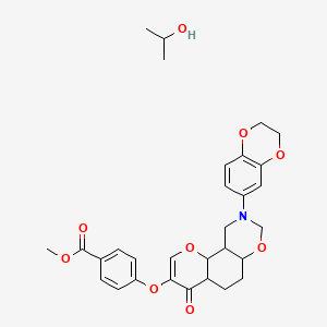 molecular formula C30H29NO9 B2835856 甲基 4-{[9-(2,3-二氢-1,4-苯并二氧杂环[8,7-e][1,3]噁啉-6-基)-4-氧代-4H,8H,9H,10H-香豆素-3-基]氧基}苯甲酸酯; 异丙醇 CAS No. 1351615-08-1