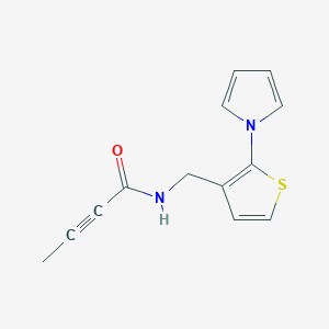 molecular formula C13H12N2OS B2835868 N-[(2-Pyrrol-1-ylthiophen-3-yl)methyl]but-2-ynamide CAS No. 2411252-50-9