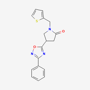 molecular formula C17H15N3O2S B2835870 4-(3-Phenyl-1,2,4-oxadiazol-5-yl)-1-(thiophen-2-ylmethyl)pyrrolidin-2-one CAS No. 1171001-75-4