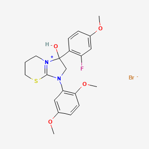 molecular formula C21H24BrFN2O4S B2835874 1-(2,5-dimethoxyphenyl)-3-(2-fluoro-4-methoxyphenyl)-3-hydroxy-3,5,6,7-tetrahydro-2H-imidazo[2,1-b][1,3]thiazin-1-ium bromide CAS No. 1106751-05-6