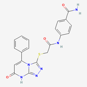 molecular formula C20H16N6O3S B2835884 4-({[(7-Oxo-5-phenyl-7,8-dihydro[1,2,4]triazolo[4,3-a]pyrimidin-3-yl)thio]acetyl}amino)benzamide CAS No. 894999-34-9