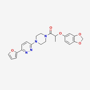 molecular formula C22H22N4O5 B2835885 2-(苯并[d][1,3]二噁杂环-5-氧基)-1-(4-(6-(呋喃-2-基)吡啶-3-基)哌嗪-1-基)丙酮 CAS No. 1049263-73-1