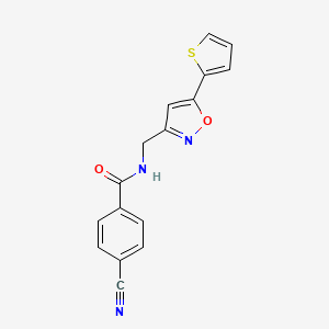 molecular formula C16H11N3O2S B2835899 4-cyano-N-((5-(thiophen-2-yl)isoxazol-3-yl)methyl)benzamide CAS No. 1211267-04-7