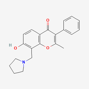 molecular formula C21H21NO3 B2835914 7-hydroxy-2-methyl-3-phenyl-8-(pyrrolidin-1-ylmethyl)-4H-chromen-4-one CAS No. 844652-94-4