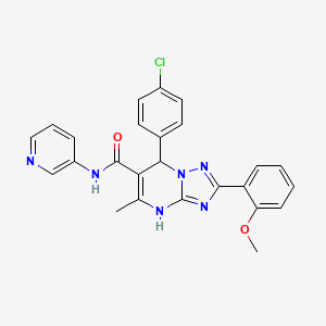 molecular formula C25H21ClN6O2 B2835916 7-(4-氯苯基)-2-(2-甲氧基苯基)-5-甲基-N-(吡啶-3-基)-4,7-二氢-[1,2,4]三唑并[1,5-a]嘧啶-6-甲酰胺 CAS No. 539798-26-0