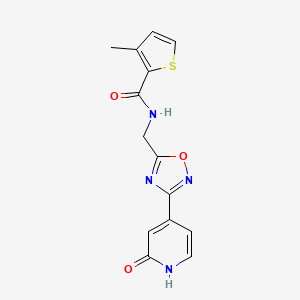 molecular formula C14H12N4O3S B2835920 3-甲基-N-((3-(2-氧代-1,2-二氢哌啶-4-基)-1,2,4-噁二唑-5-基)甲基)噻吩-2-甲酰胺 CAS No. 2034318-54-0