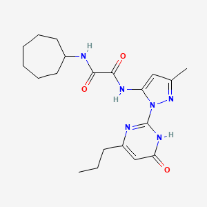 molecular formula C20H28N6O3 B2835923 N1-cycloheptyl-N2-(3-methyl-1-(6-oxo-4-propyl-1,6-dihydropyrimidin-2-yl)-1H-pyrazol-5-yl)oxalamide CAS No. 1014005-23-2