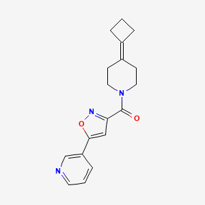 molecular formula C18H19N3O2 B2835928 (4-Cyclobutylidenepiperidin-1-yl)-(5-pyridin-3-yl-1,2-oxazol-3-yl)methanone CAS No. 2309554-16-1