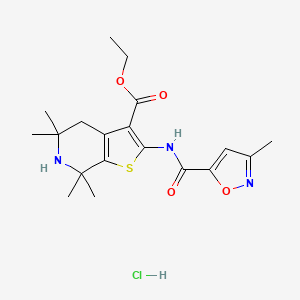 molecular formula C19H26ClN3O4S B2835932 乙酸5,5,7,7-四甲基-2-(3-甲基异噁唑-5-甲酰胺)-4,5,6,7-四氢噻吩[2,3-c]吡啶-3-甲酸酯盐酸盐 CAS No. 1184984-42-6