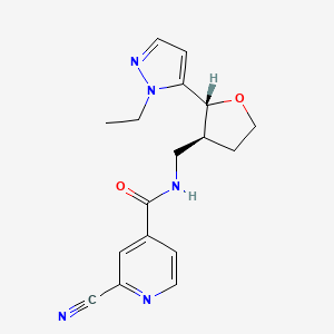 molecular formula C17H19N5O2 B2835941 2-Cyano-N-[[(2R,3S)-2-(2-ethylpyrazol-3-yl)oxolan-3-yl]methyl]pyridine-4-carboxamide CAS No. 1938701-89-3