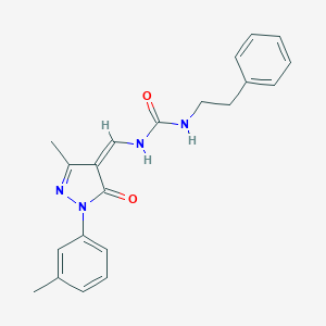 molecular formula C21H22N4O2 B283597 1-[(Z)-[3-methyl-1-(3-methylphenyl)-5-oxopyrazol-4-ylidene]methyl]-3-(2-phenylethyl)urea 